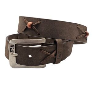 l.e.i. Brown Leather Belt S/M Beaded Cross‎ Stitch Boho Y2K Western Vintage